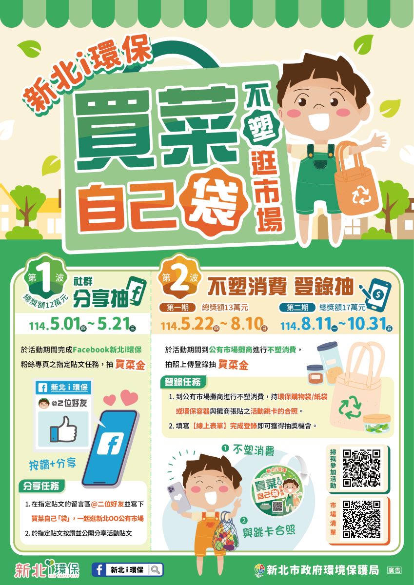 買菜自己『袋』，不塑逛市場海報